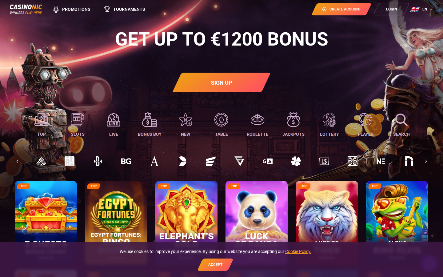 Casinonic Casino homepage screenshot