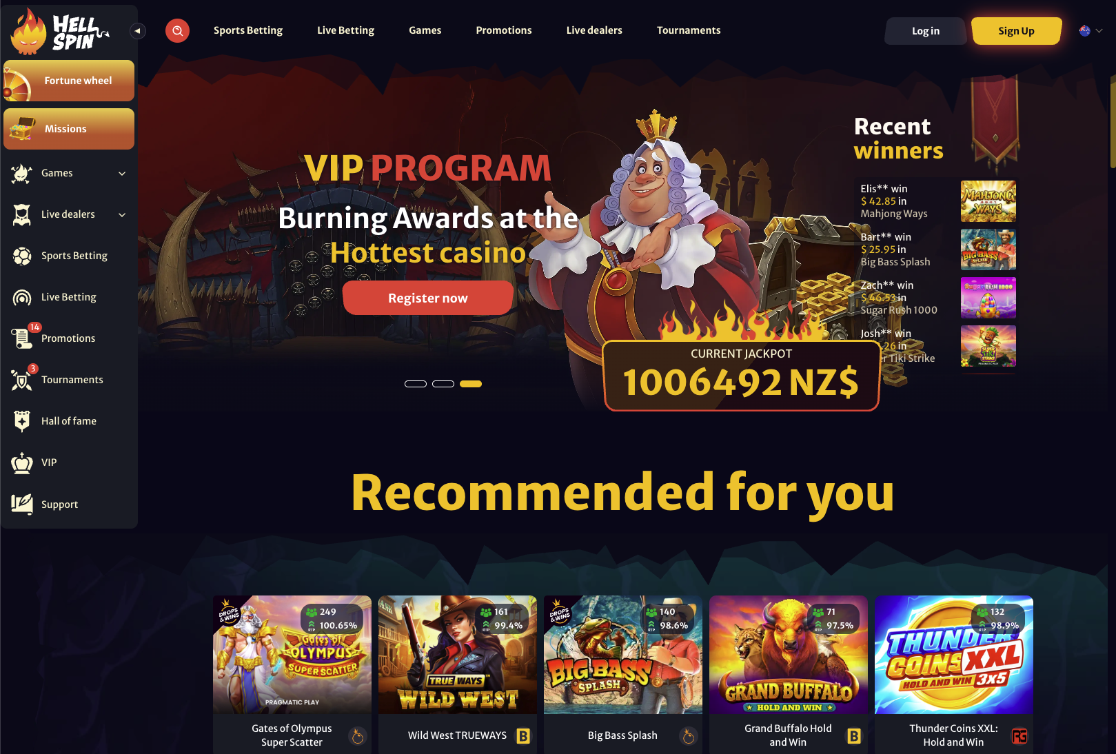 HellSpin Casino homepage screenshot