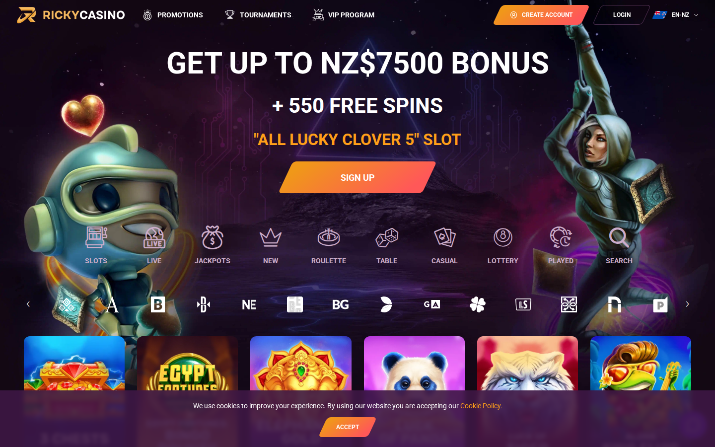 Ricky Casino homepage screenshot