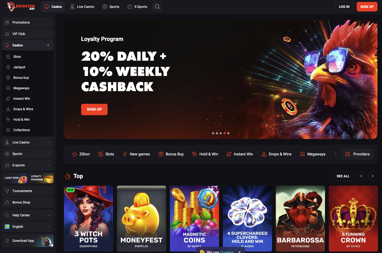 Rooster.bet Casino homepage screenshot